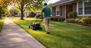 Professional lawn mowing service in Christian Park Indianapolis with freshly cut residential lawn